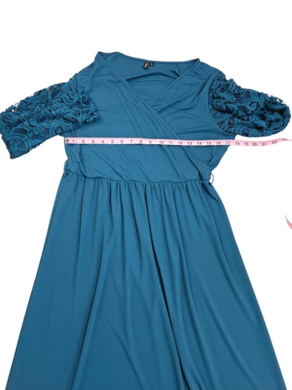 Zattcas Womens XL Maxi Dress Teal Long Sleeve Lace Boho Statement Elegant Gown - Picture 7 of 8